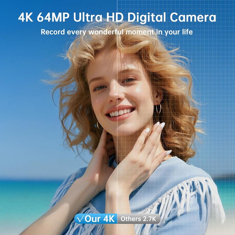 AUREAPIX كاميرا رقمية 4K للتصوير مع واي فاي 64 ميجابكسل كاميرا فلوغينغ للصور على يوتيوب فيديو شاشة قابلة للطي 3'' 180° كاميرات 4K زوم 16X مضادة للاهتزاز كاميرات مدمجة للتصوير مع بطاقة SD - Image 2